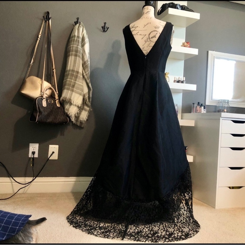 Elegant Black Lace Hem High Low Formal Cocktail Prom Wedding Dress size 14 - Picture 2 of 2